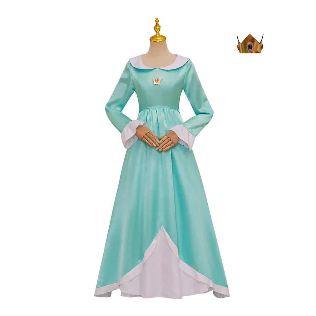 Anime Rosalina Cosplay Costume Blue Dress With Crown Set Princess Disguise Halloween Carnival Party Outfits For Women