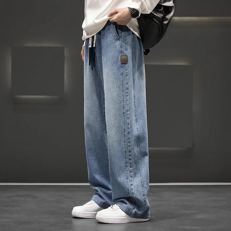 8XL New Wide Leg Washing Jean Pants Men Trousers Neutral Solid Color Loose Casual Straight Outdoor Fashion Plus Size Pants
