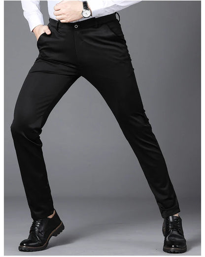 Male Pants Stretch Solid Black Smart Casual Men's Trousers Office Quick Dry Suit Pants New Spring Autumn Korean Straight Pants