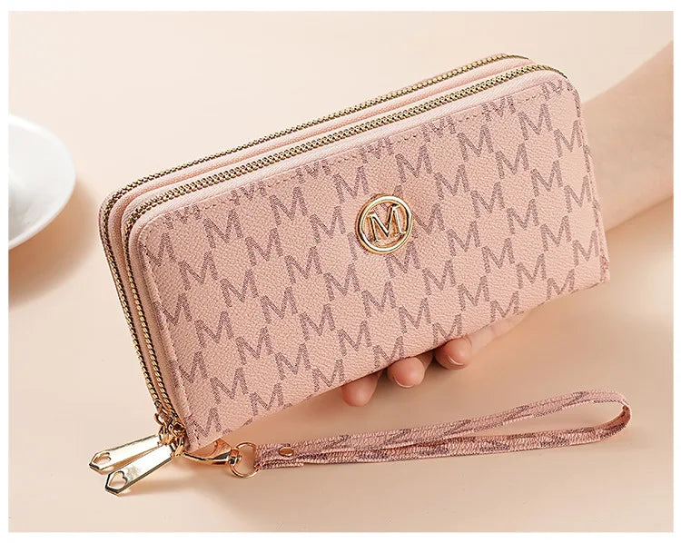 Double Zipper Wallets Women Men Long Coin Purses Cards Holder Handbags Billfold Wristlet Wallet Clutch Money Bags M Letter Purse