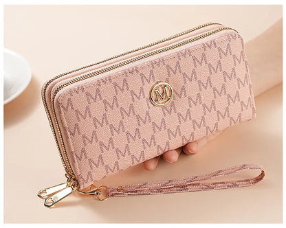 Double Zipper Wallets Women Men Long Coin Purses Cards Holder Handbags Billfold Wristlet Wallet Clutch Money Bags M Letter Purse