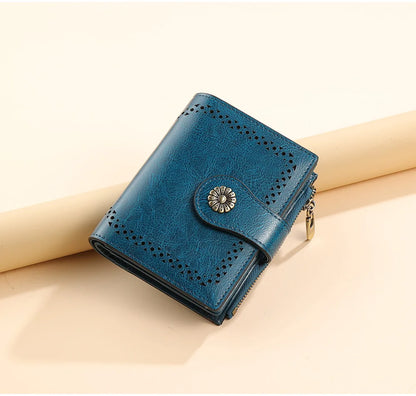 Women's Wallet Short Zipper Female Tri-Fold Vertical Card Holder Original Purse Anti-RFID