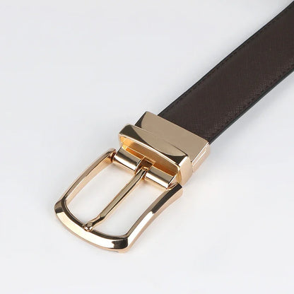1pc Men's Business Genuine Leather Cowhide Belt, Rotating Pin Buckle Casual Belt For Men, Double-sided Wear Belt