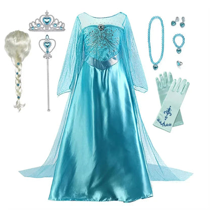 2026 Frozen Elsa Snow Queen Princess Dress Up Girls Fancy Costume Kids Role-play Carnival Children Birthday Party Dresses