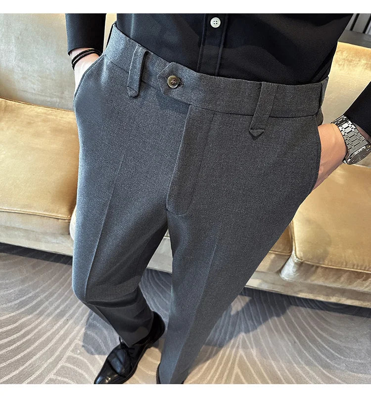 New Men Casual Solid Color Suit Pants Fashion Men Slim Fit Business Social Dress Pants Formal Wedding Social Party Male Trousers