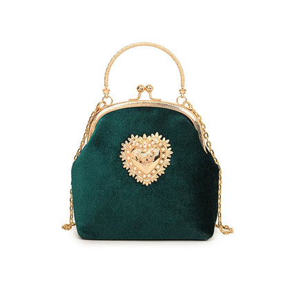 Chains Velvet Frame Heart Dinner Hand Bags Diamonds High Quality Shoulder and Crossbody Bags for Women 2024 Fashion Hot Sale