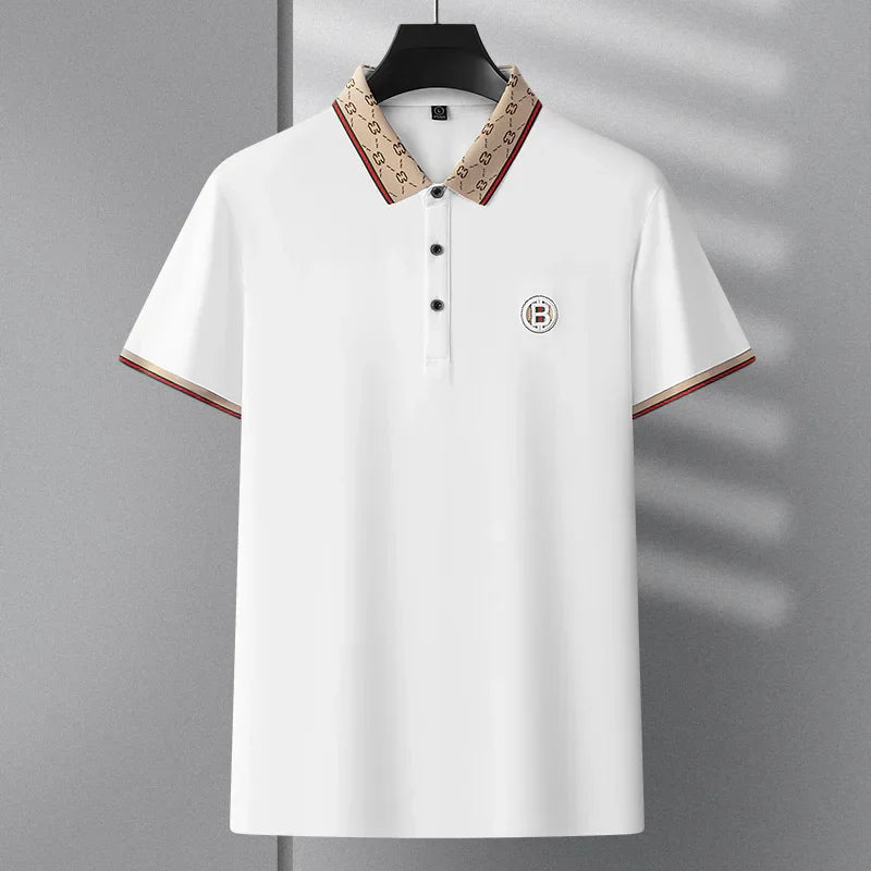Men's short sleeved summer polo shirt high-end design exquisite smooth silk breathable wrinkle resistant hot selling T-shirt