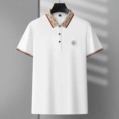 Men's short sleeved summer polo shirt high-end design exquisite smooth silk breathable wrinkle resistant hot selling T-shirt