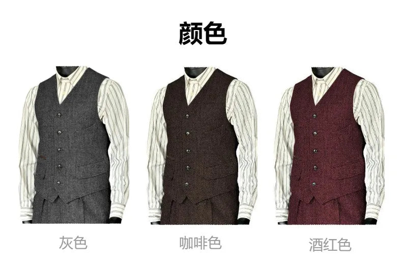 Men's Houndstooth Wool Vest British Style Business Waistcoat Casual Sleeveless Jacket Ready‑to‑Ship Business Outfit  for Men