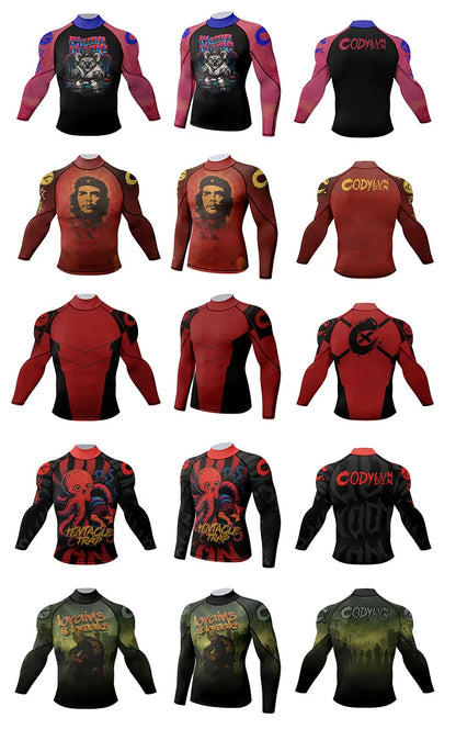 Cody Lundin Wrestling Compression T Shirt Men Full Subliamtion Brazilian Jiu-Jitsu MMA Shor Sleeve Rashguard With Anti Rubber