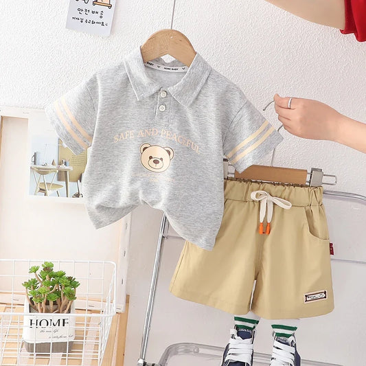 Baby Boy OOTD Korean Outfit for Kids Baby Boys Clothes Kids Fashion Child Clothes Suits Cotton 2Pcs Casual Polo for Kids