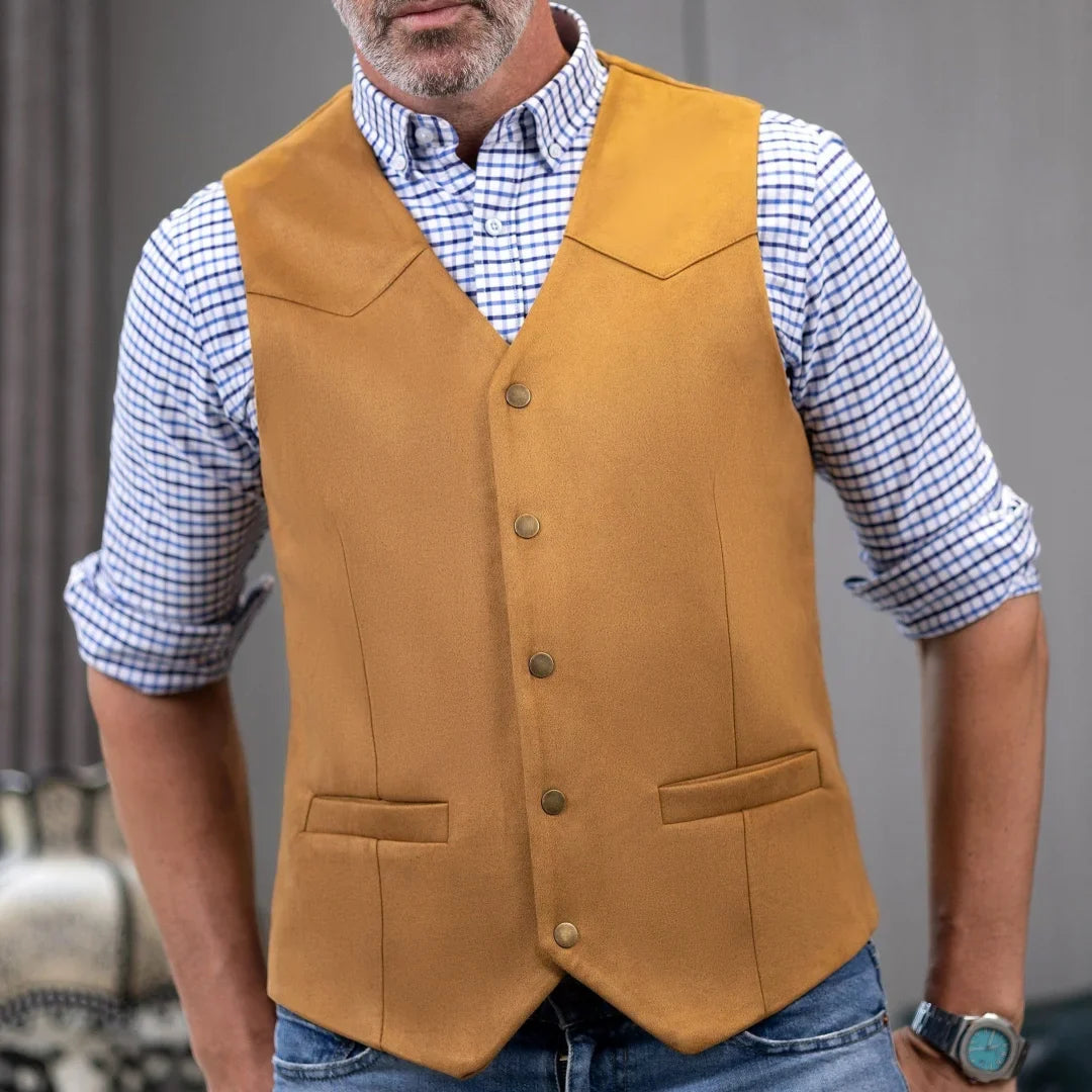 Men Vest Gold Suede Velvet Single Button V Neck Waistcoat For Wedding Birthday Party Business Work Daily Casual Men Suit Vest