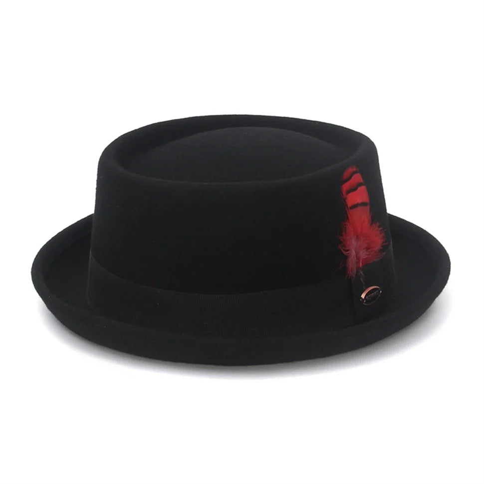 100% Wool Pork Pie Fedora Hat for Women Men Autumn Winter Felt Curved Brim Porkpie Hat
