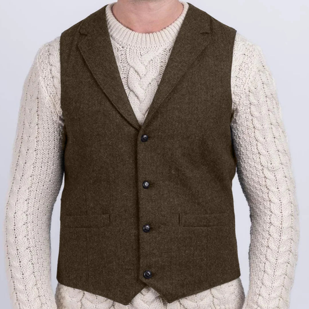 Men Vest Navy Blue Herringbone With Lapel Single Button Waistcoat For Wedding Party Business Office Work Daily Men Suit Vest