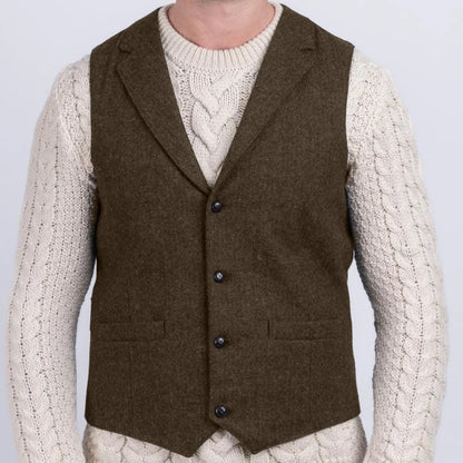 Men Vest Navy Blue Herringbone With Lapel Single Button Waistcoat For Wedding Party Business Office Work Daily Men Suit Vest