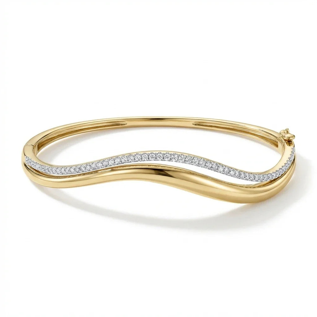Moissanite Double Wavy Bangle Bracelets for Women GRA Certified 1.5mm Diamond s925 Sterling Silver Plated 18K Bracelet