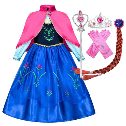 Elsa Anna Snow Queen Princess Dress for Girls Birthday Halloween Christmas Carnival Cosplay Outfit Kids 2-8Y Vestido