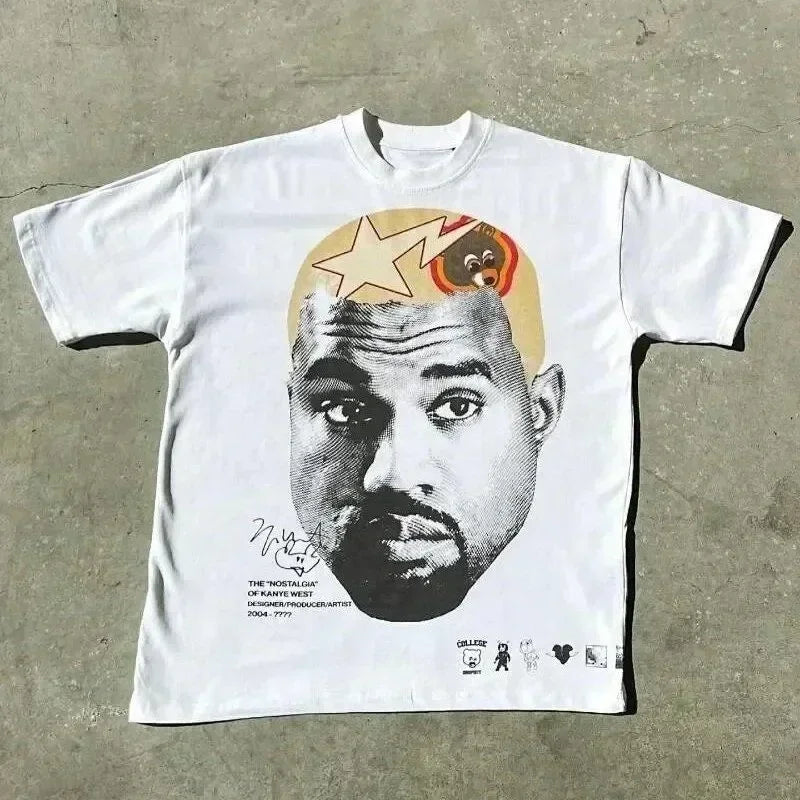 Retro Trend Portrait Print Short Sleeve T-Shirt Y2k Gothic Harajuku Men's T-Shirt Hip Hop Couple Casual Loose T Shirt Summer Top