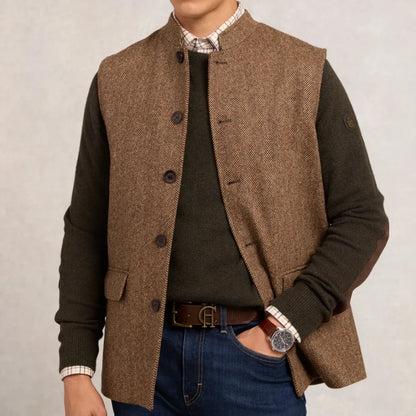 Herringbone Men's Vest Stand Collar Men's Herringbone Waistcoat Single Breasted Men's Suits Vest For Wedding