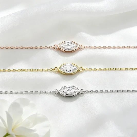 Bracelets en Moissanite taille Marquise 1 carat couleur D pour femme, chaîne réglable, cadeau d'anniversaire, 100% véritable argent pur 925