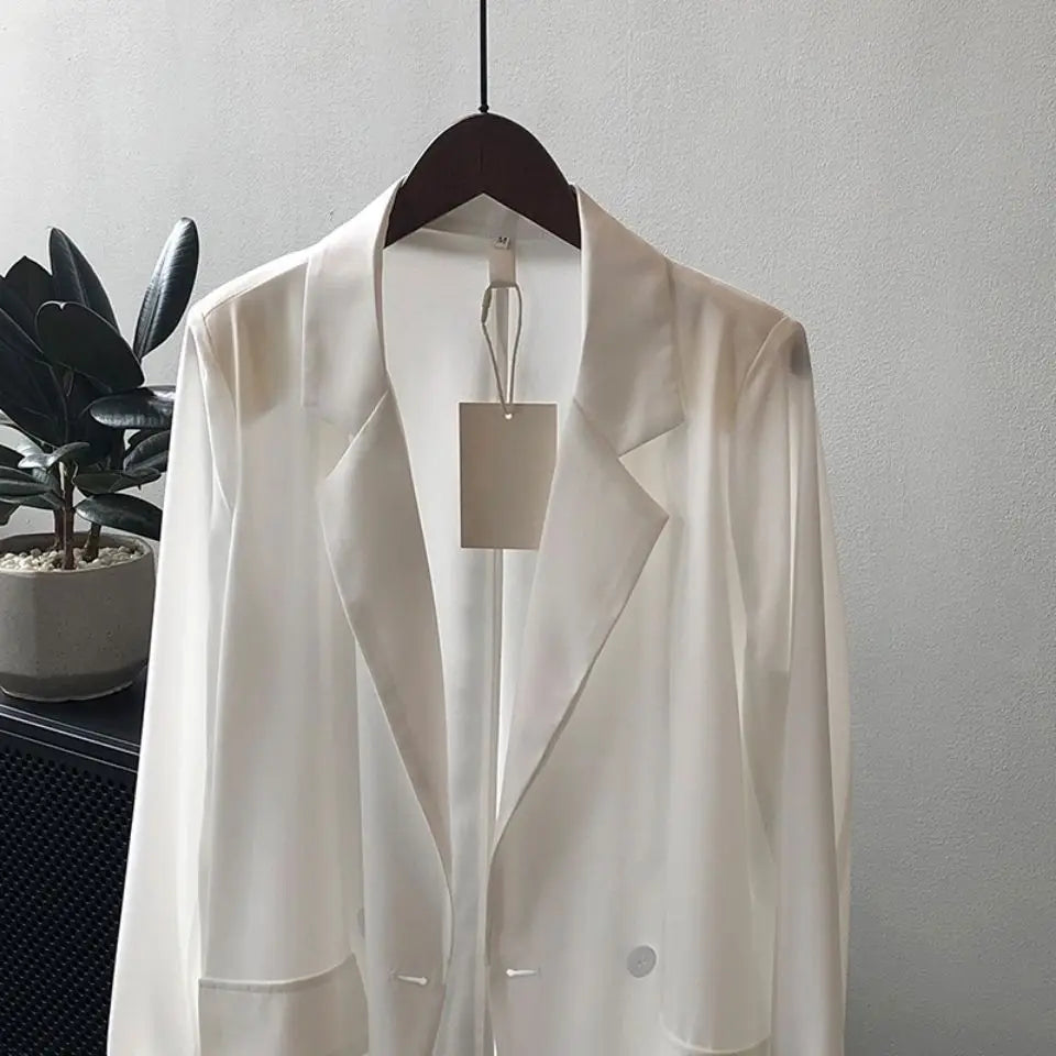 All-match Turn-down Collar Solid Color Pockets Button Chiffon Cardigan Shirt Coats Formal Women's Clothing Spring Summer Tops