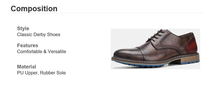 Retro Men Casual leather shoes Cap Toe Oxford Men Derby Shoes Fashion Men Leather Shoes