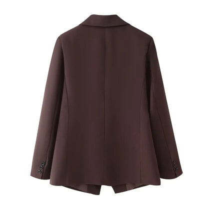 Women Fashion Solid Blazer Lapel Slim Double Breasted Long Suit Coat Female Wild Office Lady Commute Woman Outercoat Top