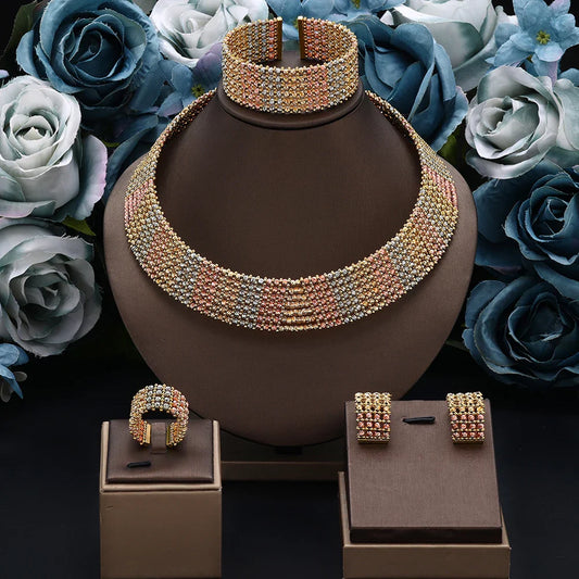 Dubai Wedding Bridal Full Jewelry Sets For Women Party Luxury Nigeria Gold Plated Beads Choker Necklace Jewelry Set
