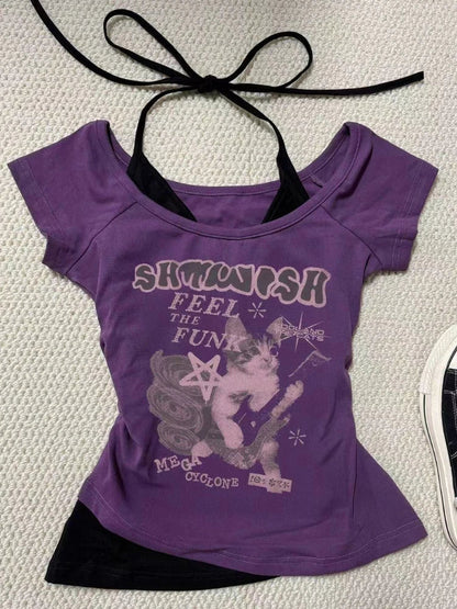 2026 Summer Y2k Vintage Graphic T Shirts Women Grunge Streetwear Hot Girl Slim Fit Tee Harajuku Fashion Casual Sweet Tops Chic