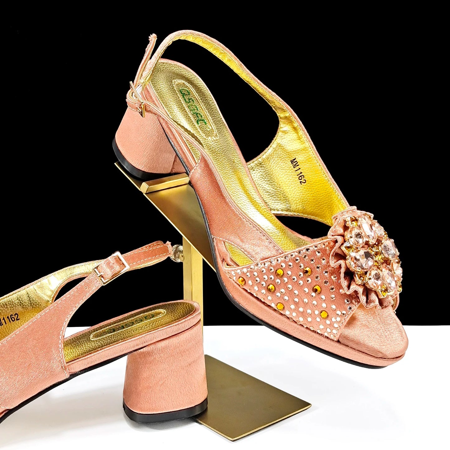 Open Toe Women Heels for 2024 Elegant Party Olive Color Diamond Pumps Italian Shoes and Bags Matching Set