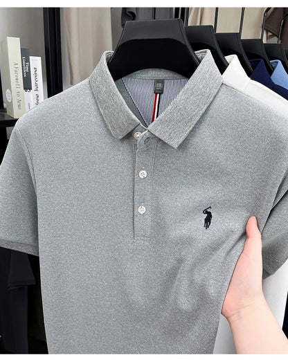 Luxury brand short sleeve men polo shirt summer ice silk breathable high-end pony embroidery design casual business Paul T-shirt