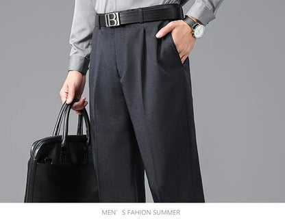 Double Pleated Mens British Pants High Waist Thicken Straight Business Black Formal Clothes For Mens Dress Trousers size 42 44