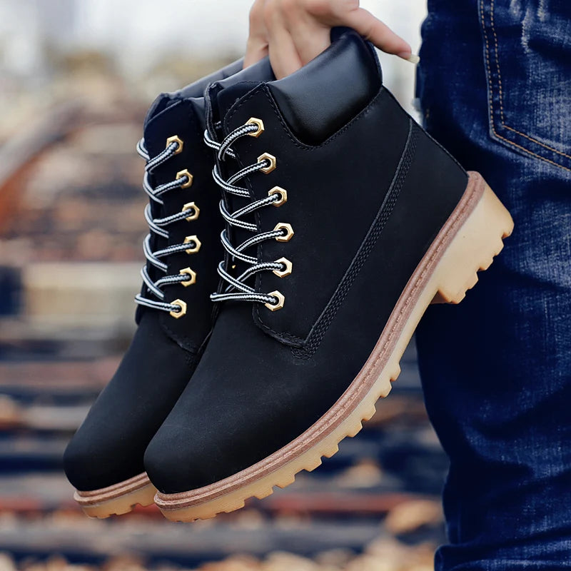 Designer Leather Mens Spring Fall Ankle Boots Trekking Yellow Coffee Designer Tactical Boots Outdoor for Men Work Shoes Sneakers