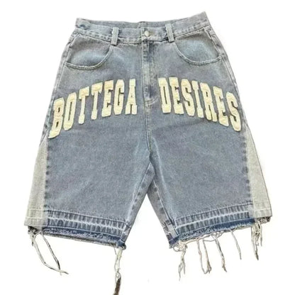 Y2K New Popular Denim Shorts Patch Vintage Shorts Men Women Street Hip Hop Fashion Harajuku Punk Loose High Waist Wide Leg Pants