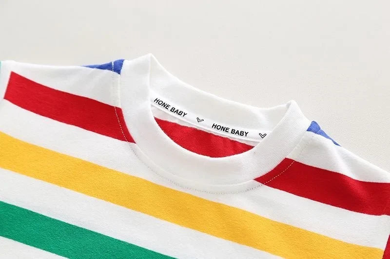 New Summer Baby Boys Fashion Striped T-Shirt Overalls 2Pcs/Set Toddler Girl Clothes Suit Children Casual Costume Kids Tracksuits