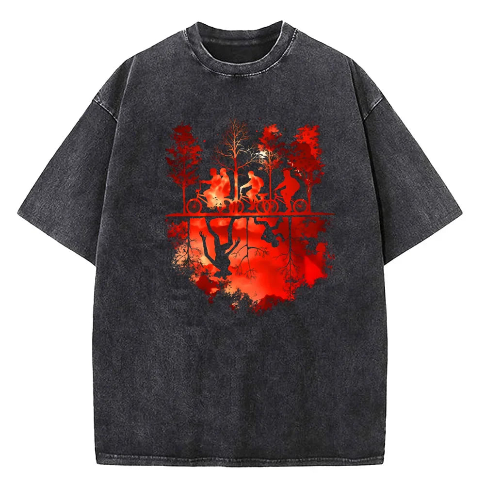Demogorgon Hawkins Vintage Washed T Shirt Women Men Anime Cotton T Shirt Summer Harajuku Street Tops Clothing