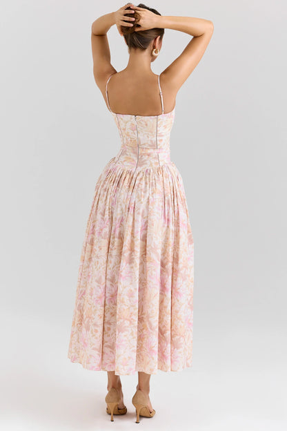 Summer Print Strappy Long Dress A-line Casual Beach Vacation Dress for Women
