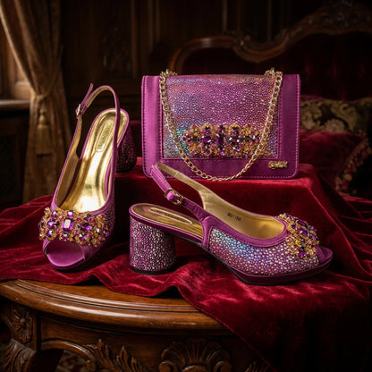 2026 New Green Elegant Women's High Heels Shoes  & Bag Set Rhinestone-Embellished Designer Shoes Perfect for Special Occasionss