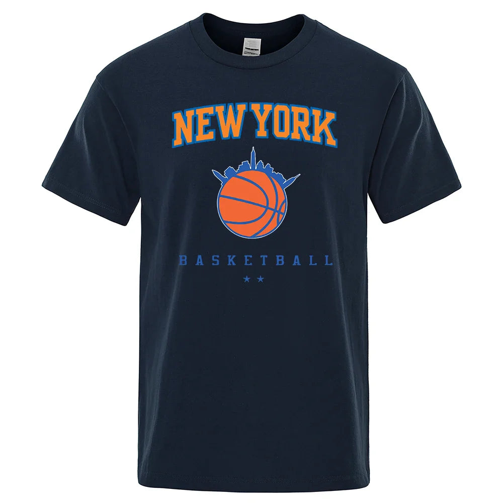 New York Basketball Personality Street Male Clothes High Quality Oversize T-Shirts Summer Breathable T-Shirt Hip Hop Cotton Tops