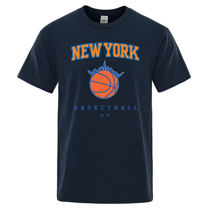 New York Basketball Personality Street Male Clothes High Quality Oversize T-Shirts Summer Breathable T-Shirt Hip Hop Cotton Tops