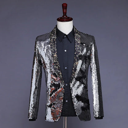 2026 New Men's Red Suit Jacket, Wedding Party Slim Dress Coat, Sequin Decoration Luxurious Blazers Blue Green Terno Masculino