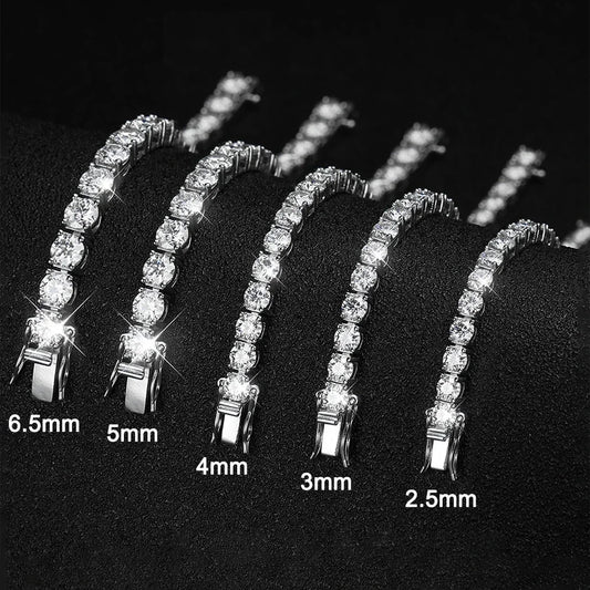 Bracelet de tennis en moissanite 3-6,5 mm pour femme et homme, en argent sterling 925, tous les bracelets de diamants de laboratoire, bijoux classiques de mariage.