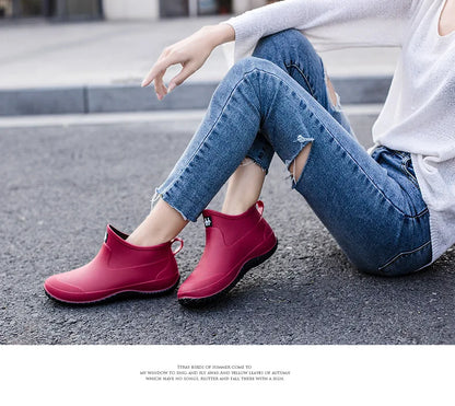 Men's Rain Boots Women's Ankle Water Shoes Non-slip Waterproof Safety Work Shoes Warm Cotton Platform outer wear Couple Lovers