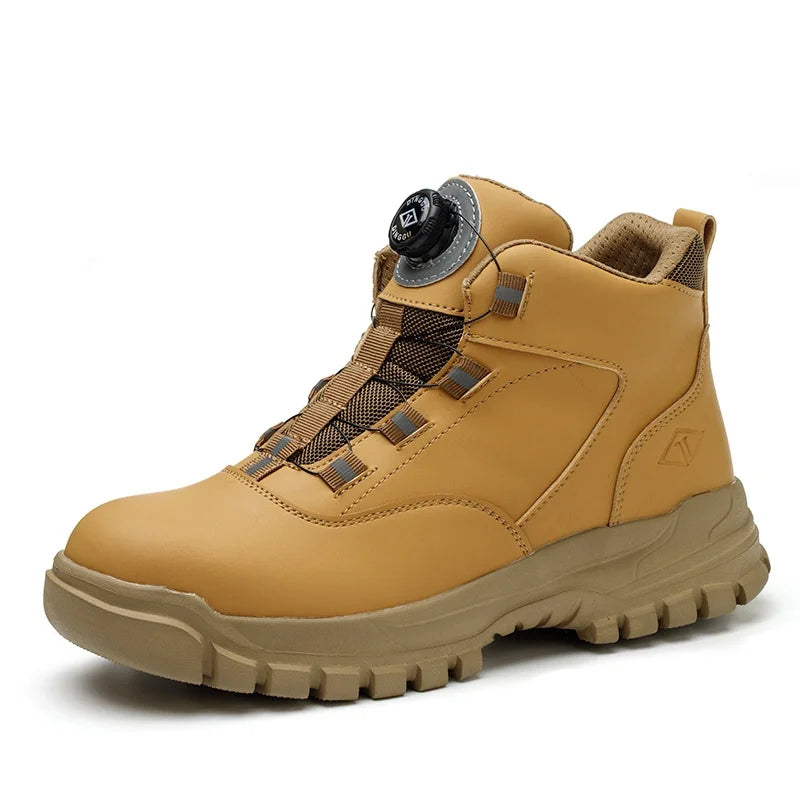 Work Shoes Men Anti-smashing Anti-puncture Safety Shoes Rotating Buttons Autumn Winter Protective Work Safety Boots