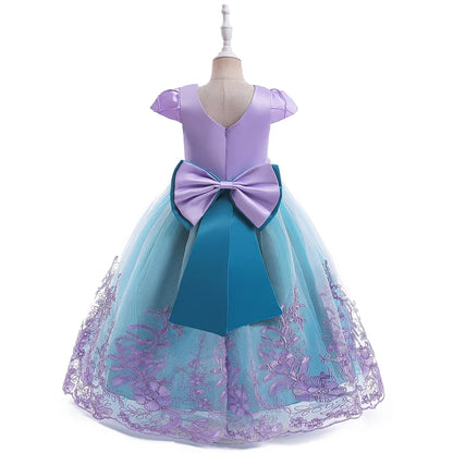 Little Mermaid Ariel Princess Costumes Young Girls Purple Dress Kids Cosplay Carnival Gown Birthday Tutu Dresses Summer New Wear