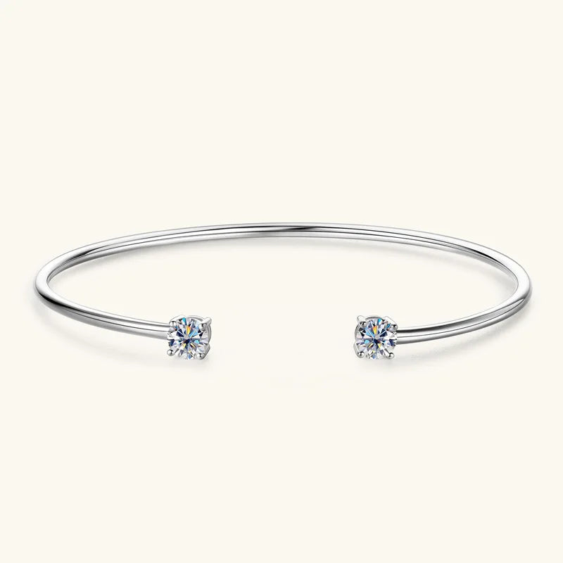 Dainty 0.5CT Round Brilliant Cut Moissanite Cuff Bangle for Women s925 Silver Lab Diamond Open Hand Chain Bracelet Gift