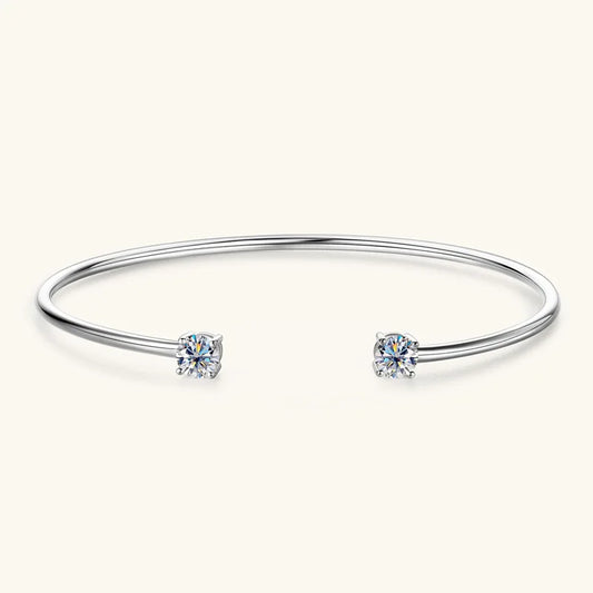 Bracelet manchette en moissanite à quatre griffes, 5 mm, coupe ronde de 0,5 carat, couleur D, en argent 925, bracelet chaîne ouvert pour femme, fille, cadeau