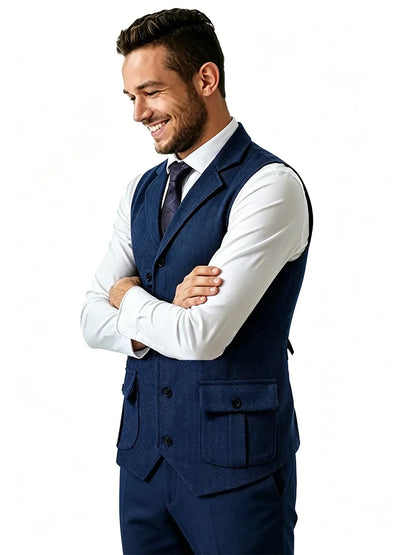 Tailored Collar Vest for Men Single Breasted Herringbone Tweed Suit Vest Mens Formal Striped Waistcoat Punk Groomsmen Wedding