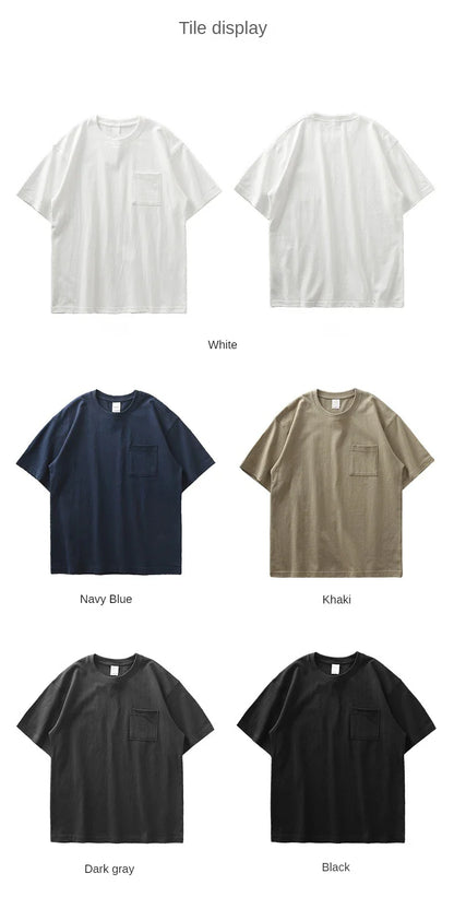320gsm Heavy Short-Sleeved T-Shirt Men's Summer Vintage Half-Sleeve Pure Cotton Tees White Tops for Unisex