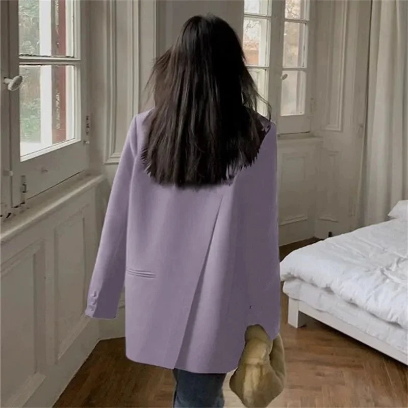 2025 Back Slit Design Blazer Coats Women Casual Fashion Loose Korean Jackets Streetwear Chic Long Sleeve All Match New Suit Tops